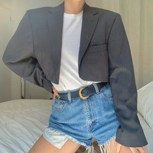 Reworked Vintage Cropped Charcoal Blazer/Bolero